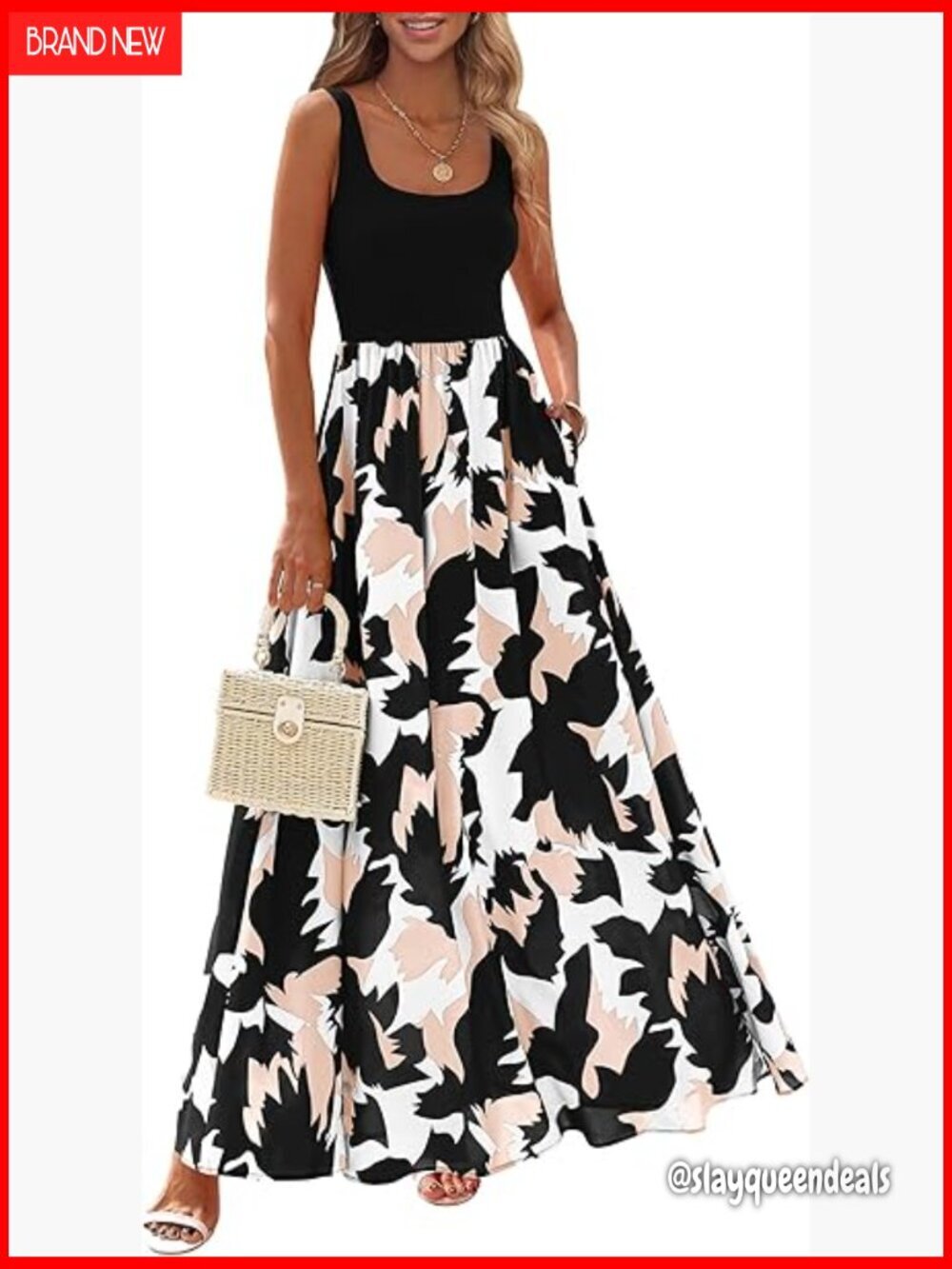 Floral Maxi Dress Sleeveless High Waist Lightweight Vacation Wedding